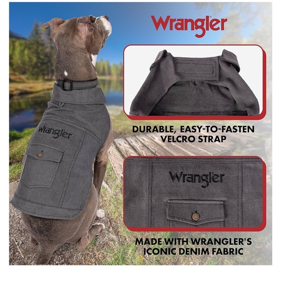 Wrangler Dog Jacket, Denim Dog Vest with Leash Hole Cozy Warm Perfect Dog Outfit - Picture 6 of 16